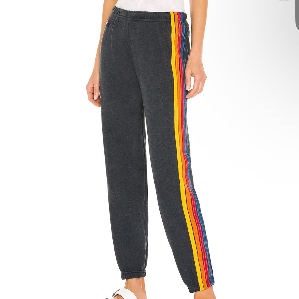 Aviator Nation sweatpants with rainbow stripes